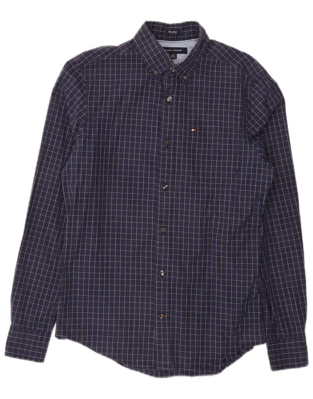 Tommy Hilfiger Herrenhemd XS Marineblau kariert Baumwolle