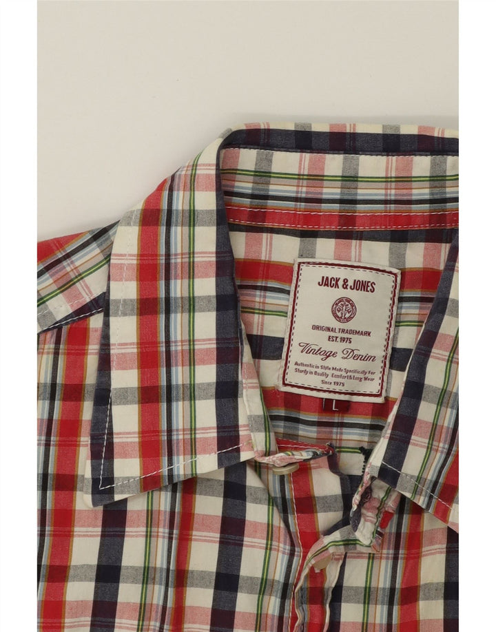 JACK & JONES Mens Graphic Short Sleeve Shirt Large Multicoloured Check Vintage Jack & Jones and Second-Hand Jack & Jones from Messina Hembry 