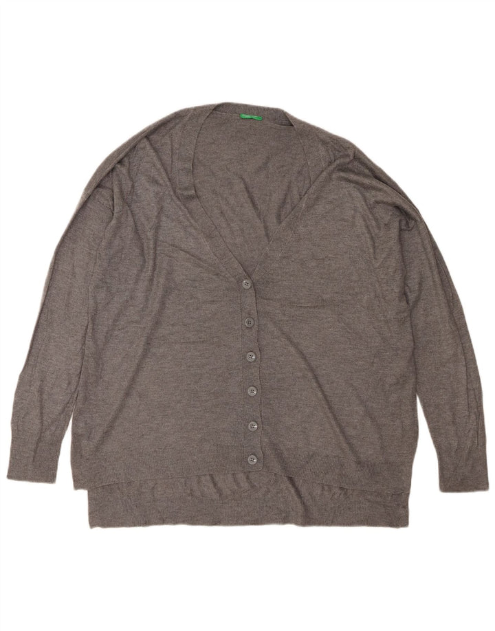 BENETTON Womens Oversized Cardigan Sweater UK 16 Large Grey Viscose
