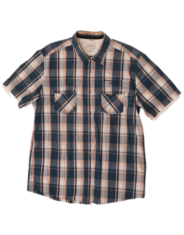 S.Oliver Herren Slim Fit Kurzarmhemd 2XL blau kariert Baumwolle