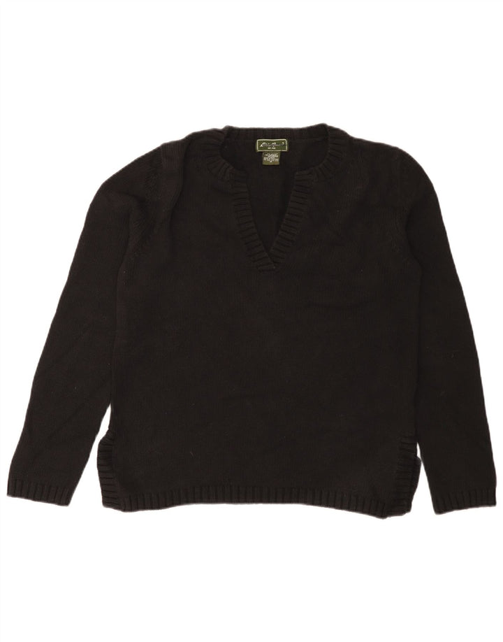 Eddie Bauer Damen-Pullover mit V-Ausschnitt, Gr. 14, mittelschwarz, Baumwolle