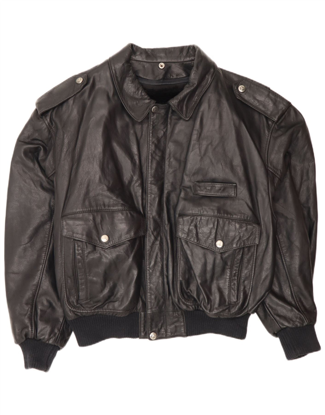 Vintage Herren Leder Fliegerjacke IT 52 XL Schwarzes Leder Army