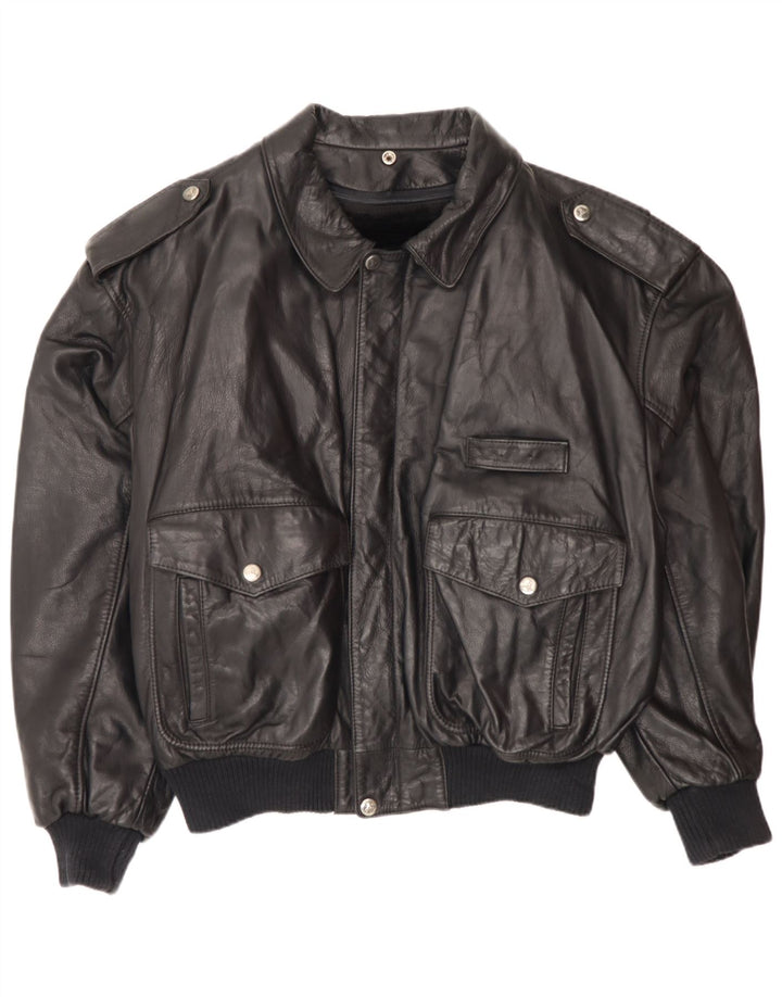 Vintage Herren Leder Fliegerjacke IT 52 XL Schwarzes Leder Army