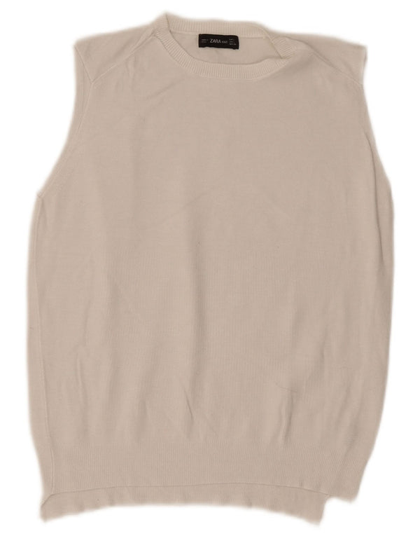 Zara Damen Crop Vest Tank Top UK 14 Large Weiß