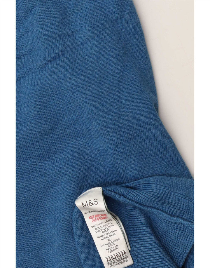 Marks & Spencer Herren-Pullover mit V-Ausschnitt, groß, aus blauer Baumwolle