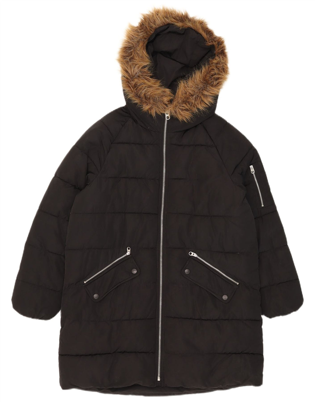 Zara Wattierter Mantel mit Kapuze für Mädchen, 13–14 Jahre, schwarzes Polyester