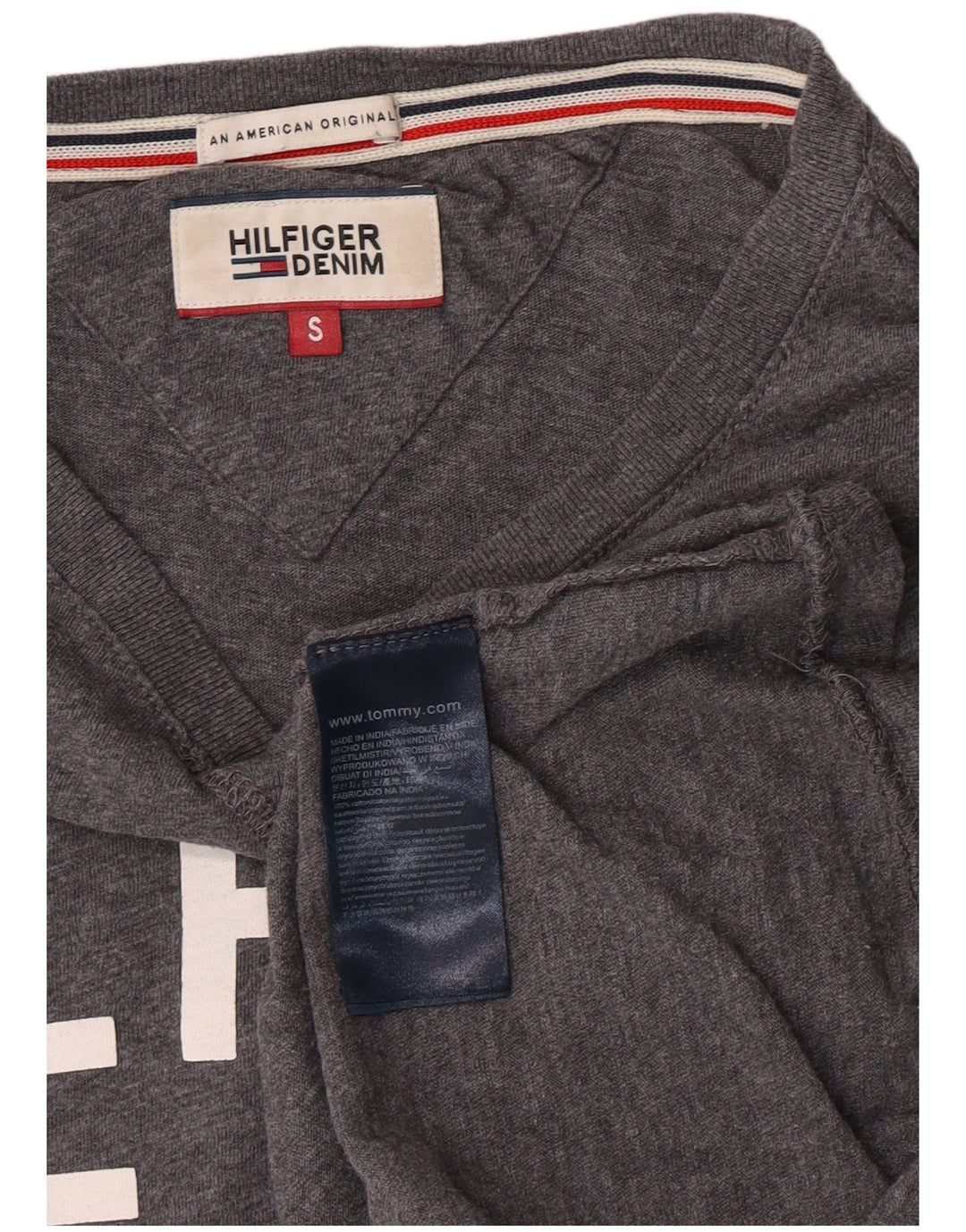 Tommy Hilfiger Herren-Oberteil mit Grafik, langärmlig, klein, graue Baumwolle