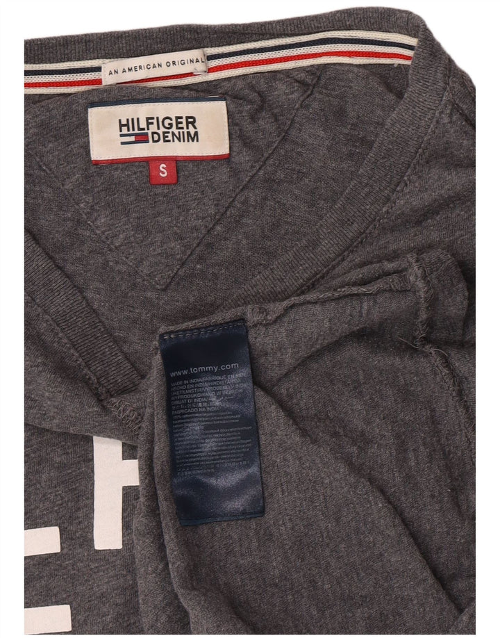 Tommy Hilfiger Herren-Oberteil mit Grafik, langärmlig, klein, graue Baumwolle