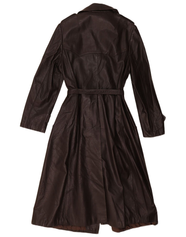 Vintage Damen Zweireihiger Ledermantel IT 44 Mittelbraun