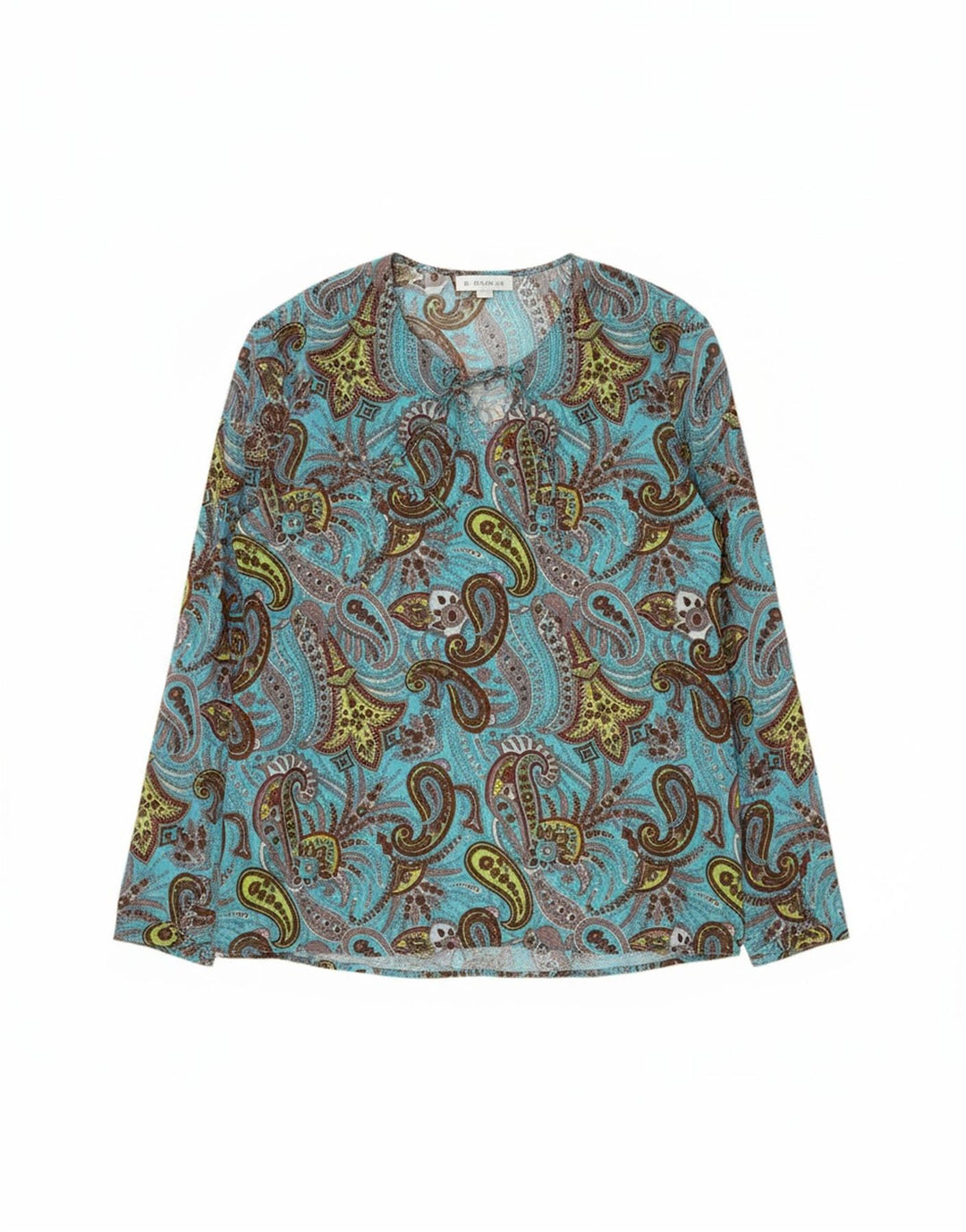VINTAGE Womens Long Sleeve Blouse Top UK 14 Medium Blue Paisley