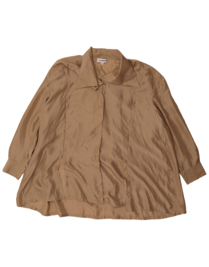 Vintage Damen Übergroße Hemdbluse UK 14 Mittelbeige Seide