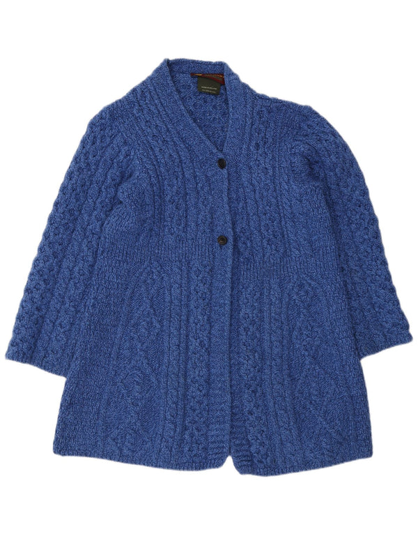 Stanoun Damen-Longline-Cardigan-Pullover UK 16 Large Blaue Merinowolle
