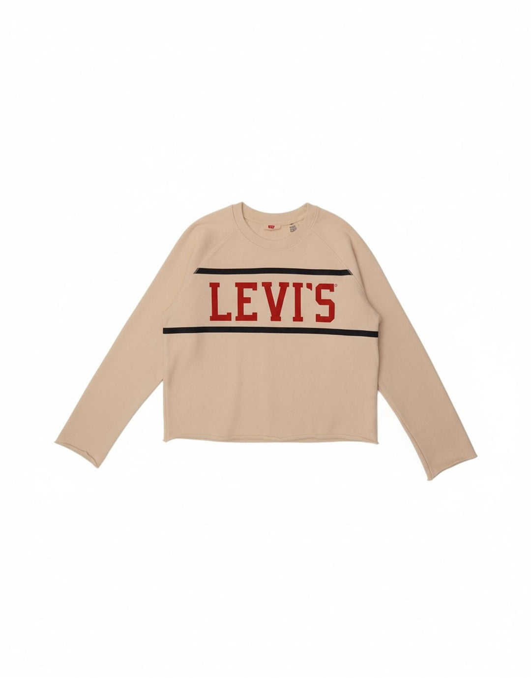 LEVI'S Womens Crop Graphic Sweatshirt Jumper UK 14 Medium Off White Cotton