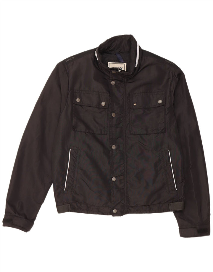 Geox Herren-Utility-Jacke mit Kapuze, UK 40, großes schwarzes Polyamid