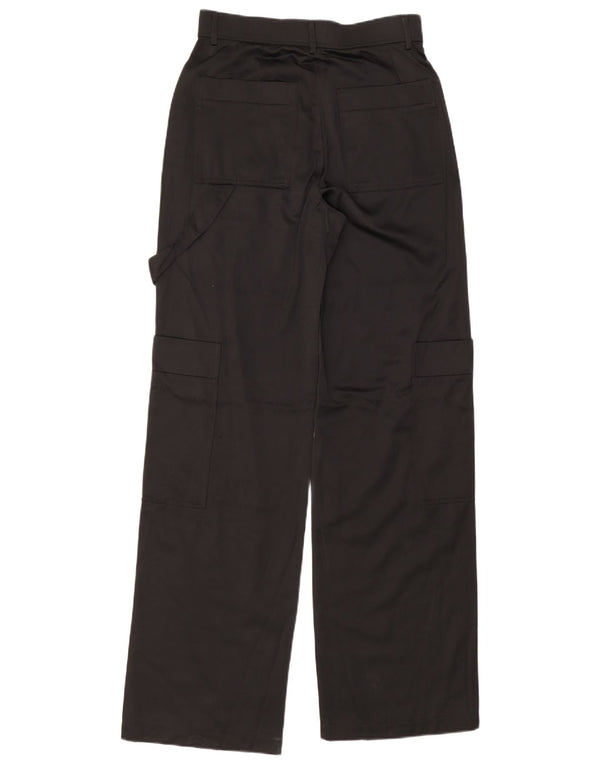 Zara Damen-Cargohose mit hoher Taille und weitem Bein, Größe S, W26, L33, schwarze Viskose