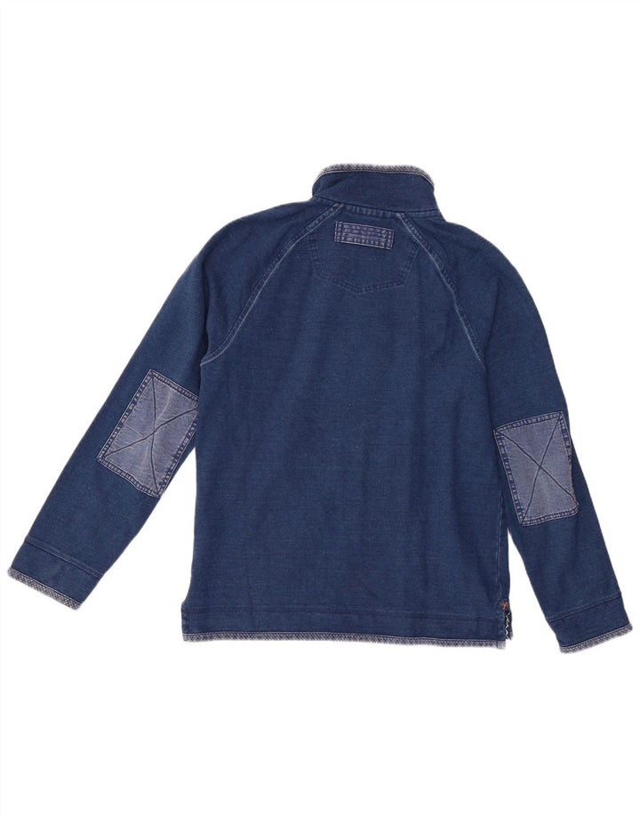 Fat Face Herren Indigo-Sweatshirt mit Reißverschluss am Hals, Größe S, Blau, Baumwolle
