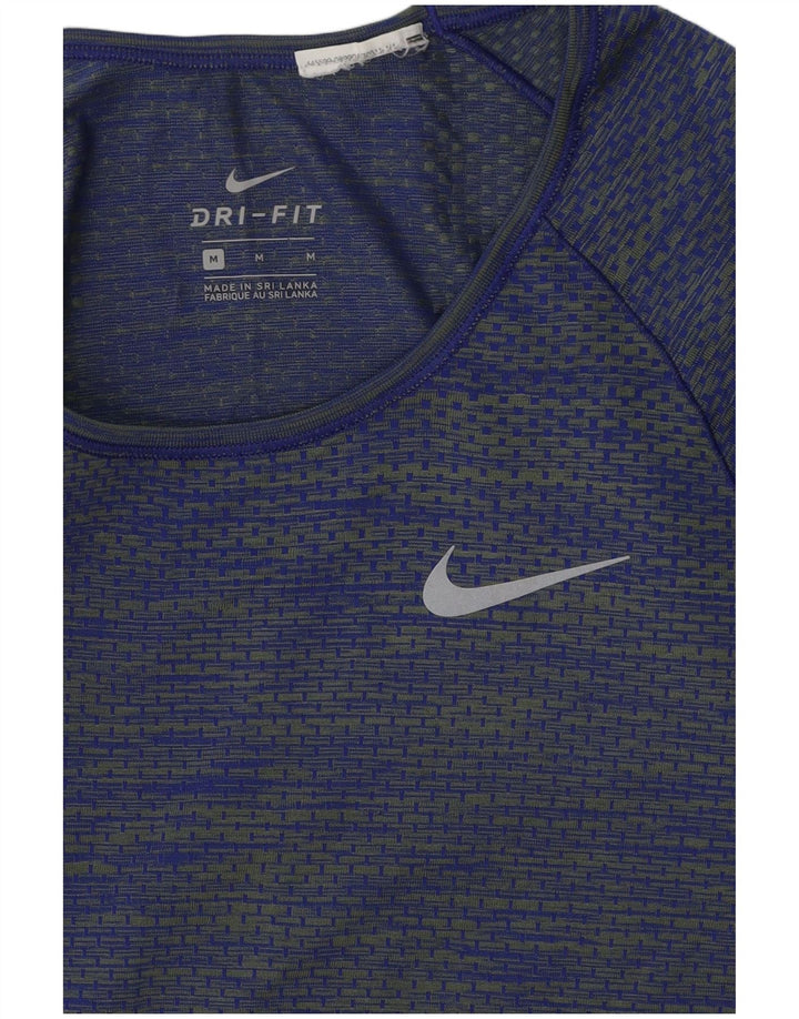Nike Damen Dri Fit Top Langarm UK 12 Mittelblau gestreift