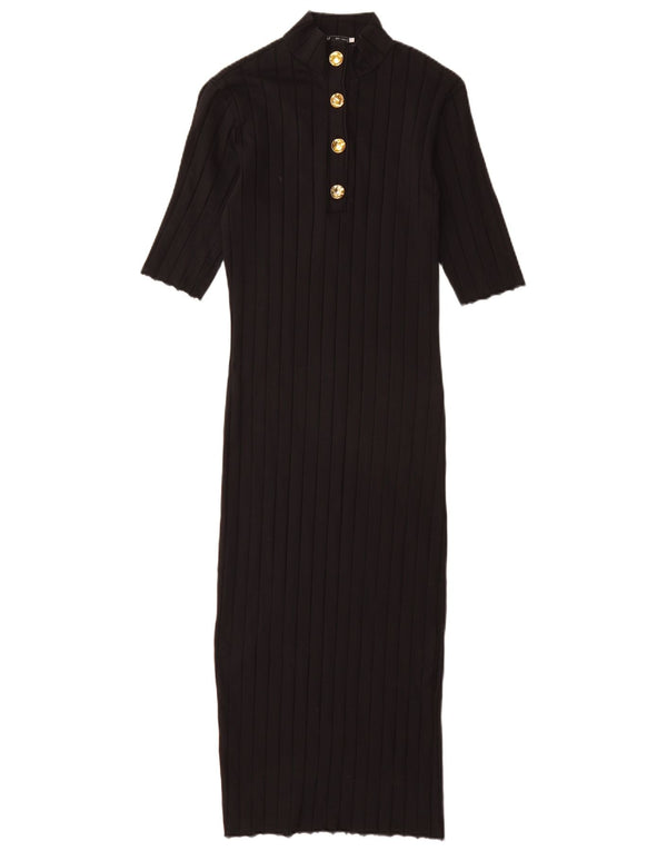 Zara Damen-Kleid mit kurzen Ärmeln, figurbetont, UK 12, mittelschwarz, Baumwolle