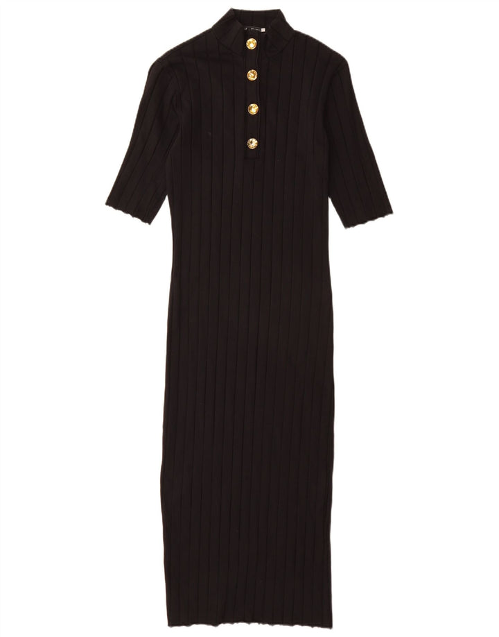 Zara Damen-Kleid mit kurzen Ärmeln, figurbetont, UK 12, mittelschwarz, Baumwolle