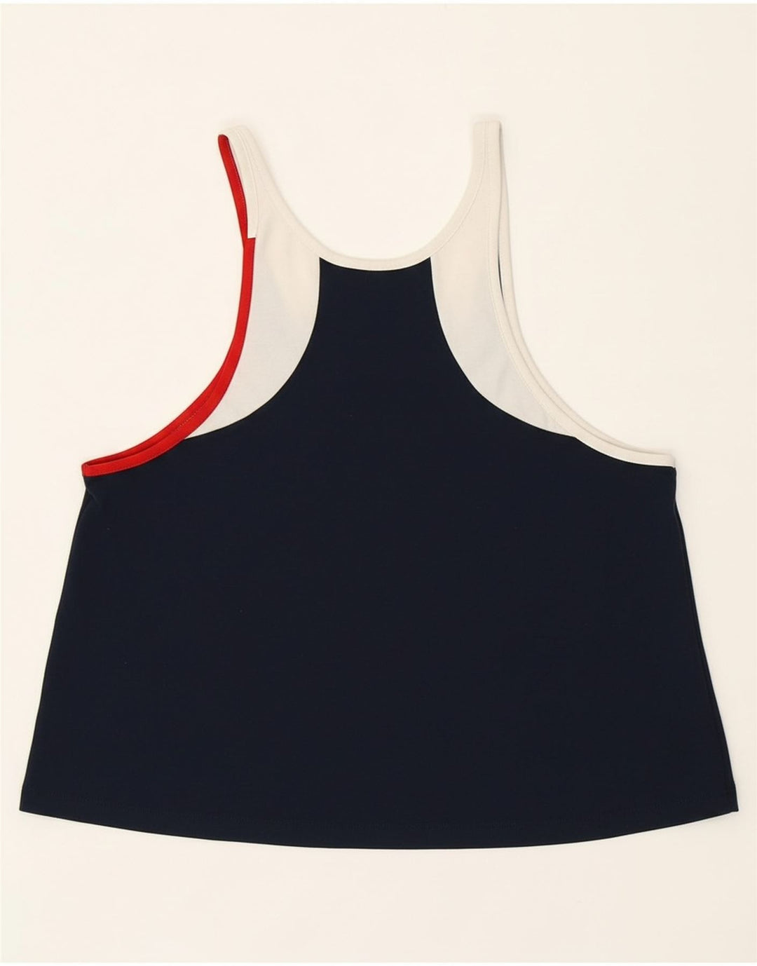 FILA Womens Crop Graphic Cami Top UK 14 Medium Navy Blue Colourblock