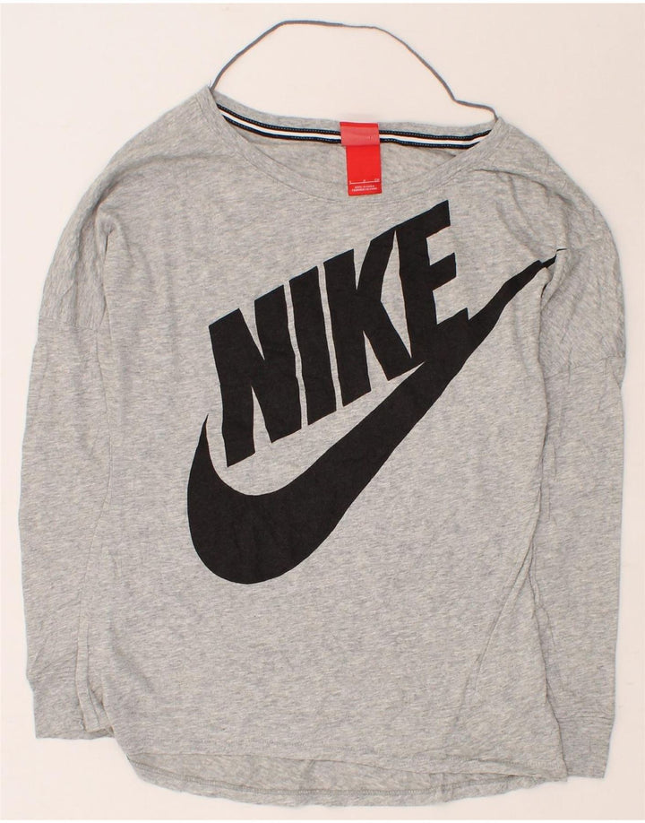 NIKE Womens Graphic Top Long Sleeve UK 10 Small Grey Polyester Vintage Nike and Second-Hand Nike from Messina Hembry 