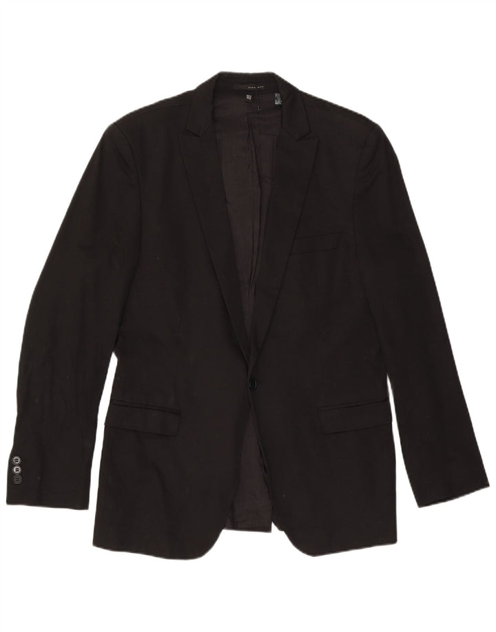 Zara Herren-Blazer mit 1 Knopf, EU 50, mittelschwarze Baumwolle