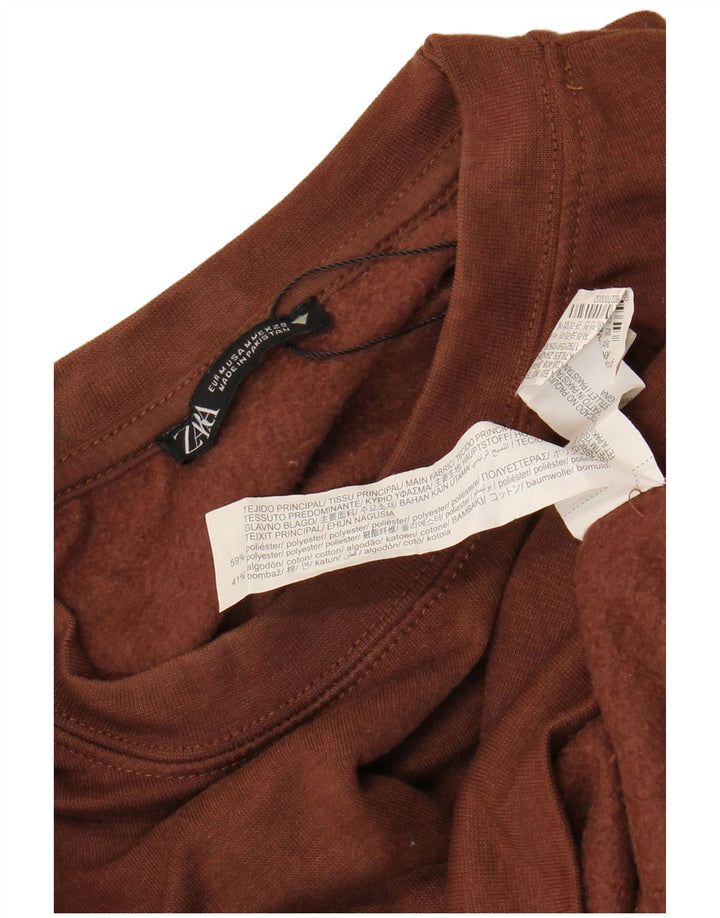 Zara Damen Crop Sweatshirt Pullover UK 14 Mittelbraunes Polyester