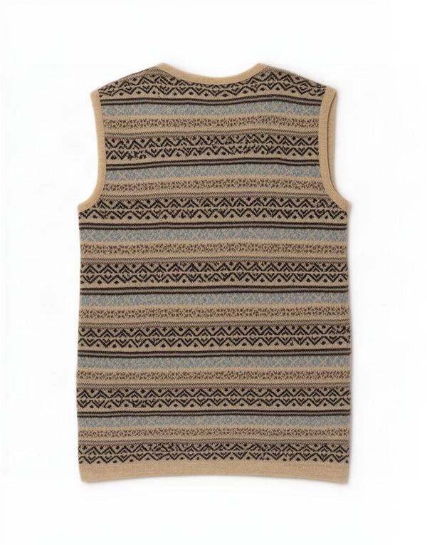 Vintage Damen Ärmelloser Cardigan Pullover UK 14 Medium Beige Fair Isle
