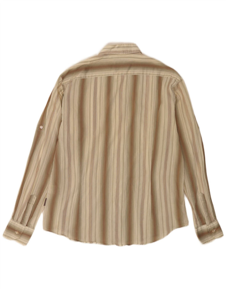 Ted Baker Herren-Hemd, groß, Khaki, gestreift, Baumwolle