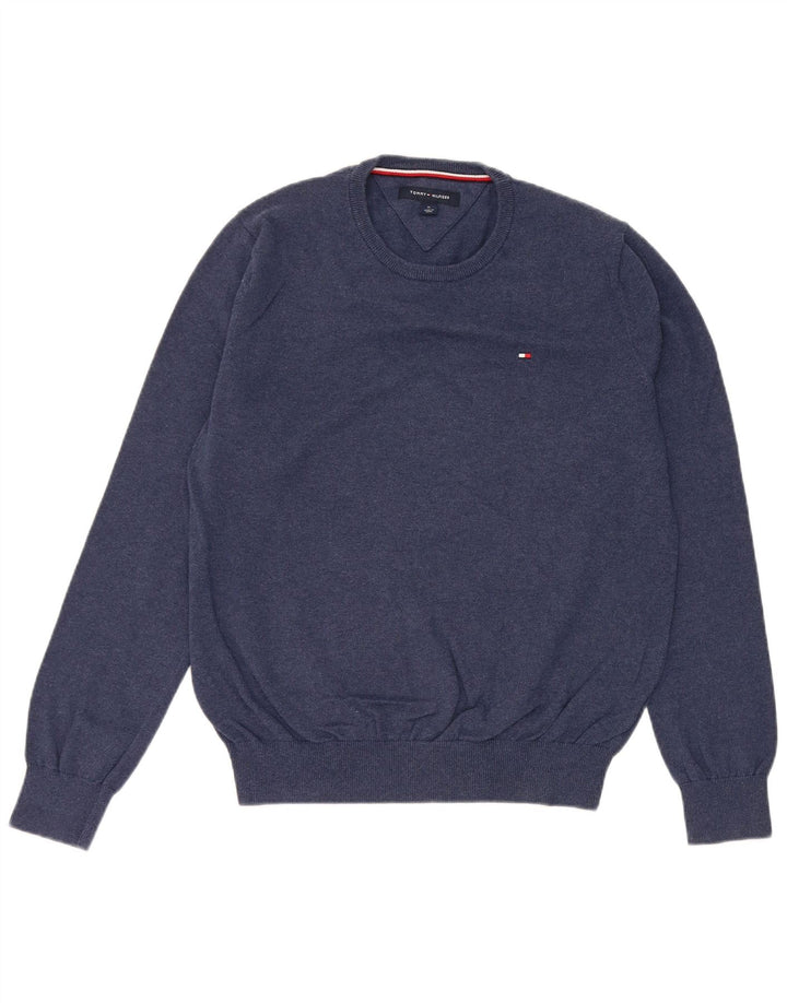 Tommy Hilfiger Herren-Pullover mit Rundhalsausschnitt, mittlere marineblaue Baumwolle