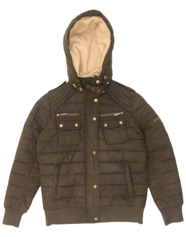 Barbour Damen-Jacke mit Kapuze, gewachste Baumwolle, gepolstert, UK 12, Mittel Khaki