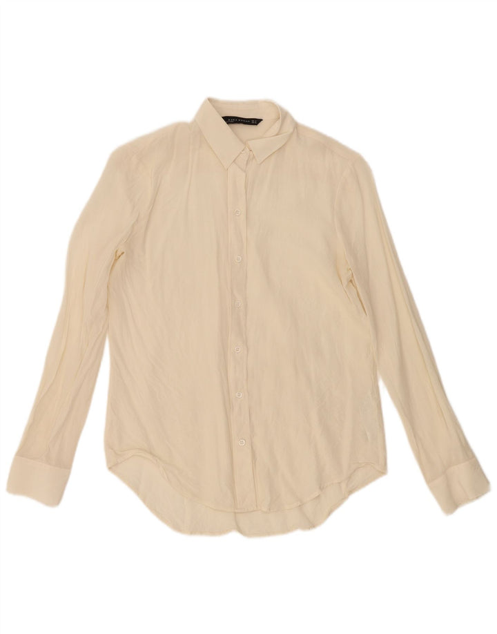 Zara Damen-Hemd UK 12 Medium Off White Silk