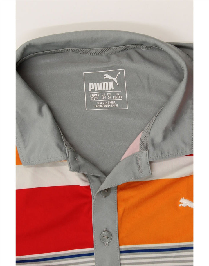 PUMA Jungen Poloshirt mit Grafik, 13–14 Jahre, grau gestreift