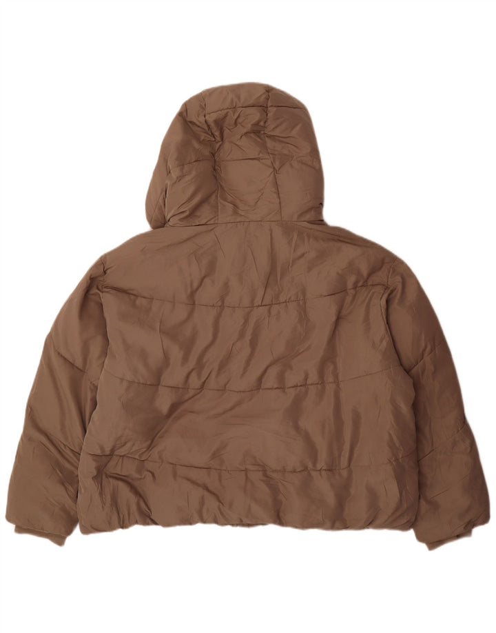 Zara Damen Oversize Crop Hooded Wattierte Jacke UK 20 2XL Beige Polyester