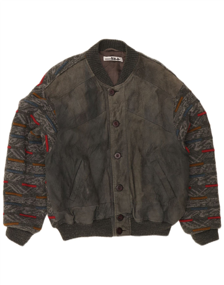 Vintage Herren Bomberjacke Groß Grau Geometrisch