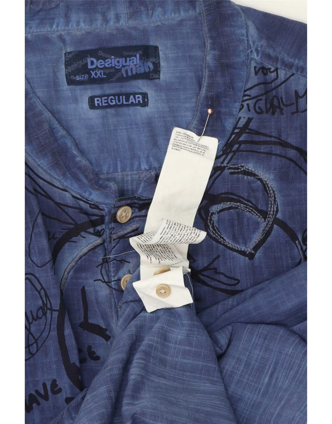 Desigual Herren Graphic Pullover Shirt 2XL Marineblau Baumwolle