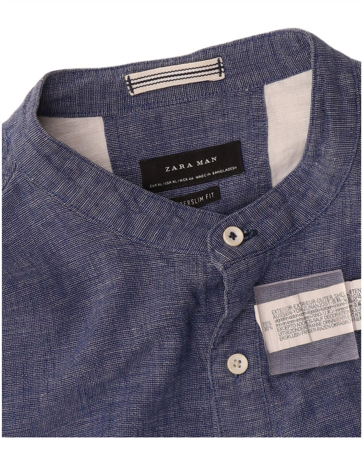 Zara Herren Super Slim Fit Pullover Hemd XL Blau Baumwolle