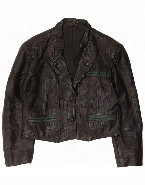 Vintage Damen 2 Knopf Leder Blazer Jacke UK 10 Small Schwarz