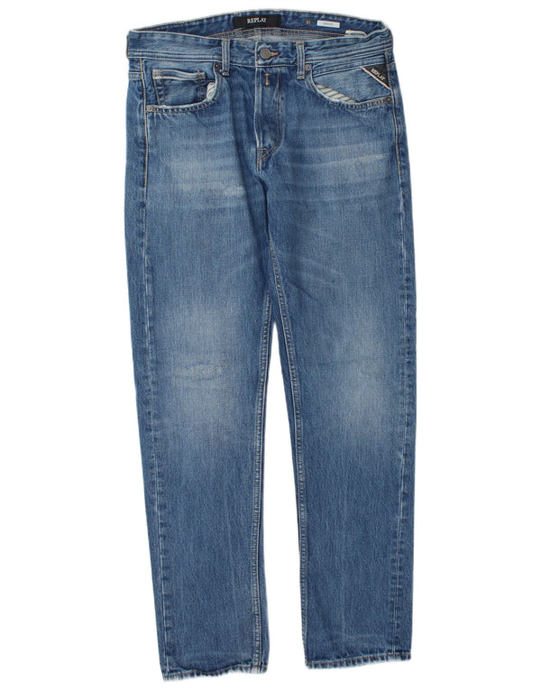 Replay Herren Grover Distressed Slim Jeans W31 L32 Blaue Baumwolle
