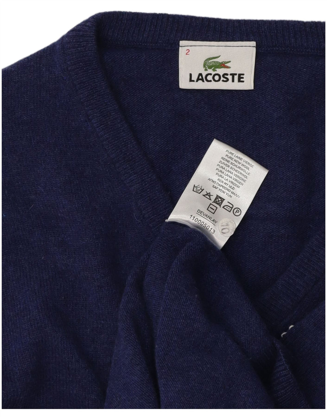 Lacoste Herren-Pullover mit V-Ausschnitt, Größe 2 XS, blaue Schurwolle