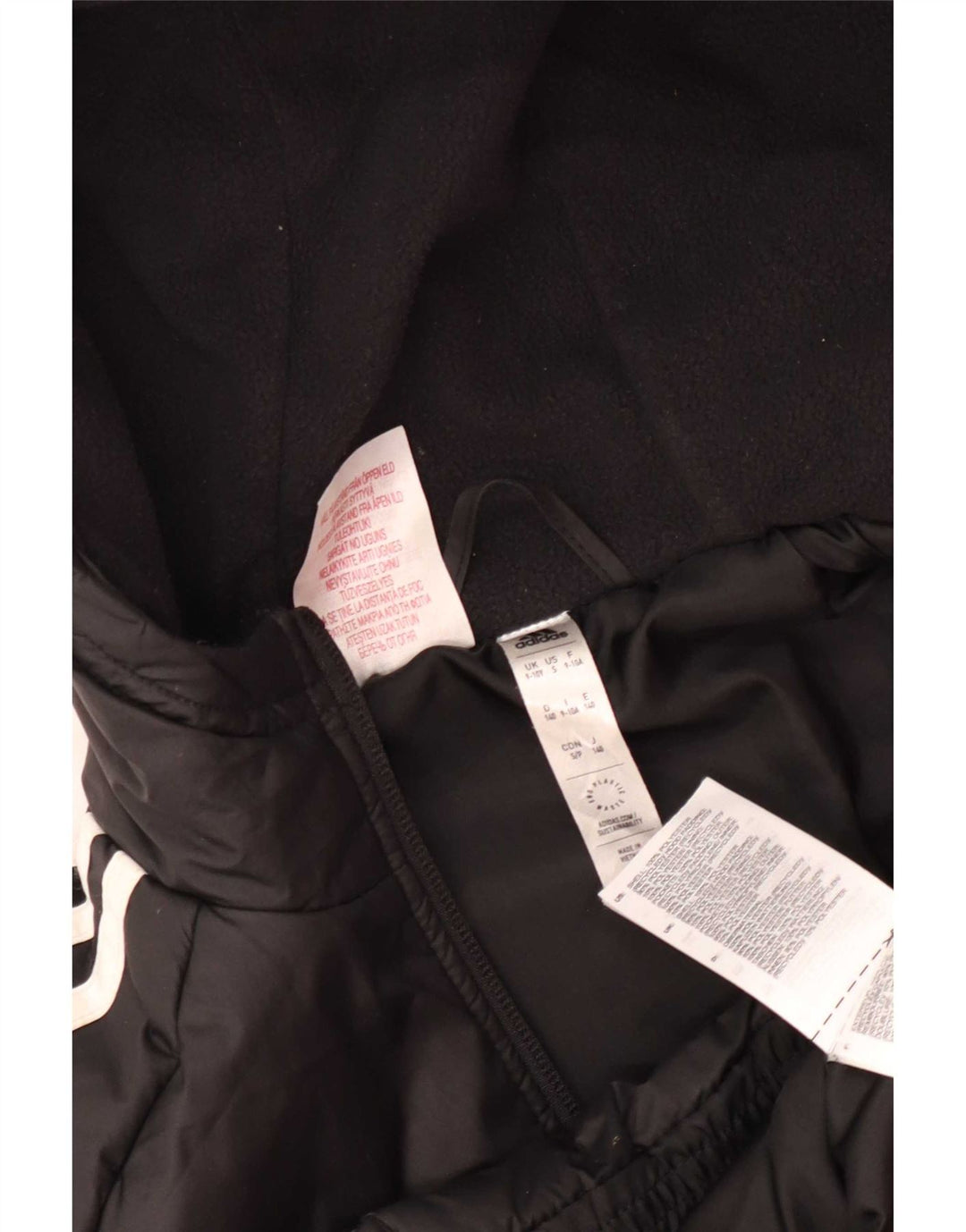 Adidas Jungen gepolsterte Jacke mit grafischer Kapuze, 9–10 Jahre, schwarzes Polyester