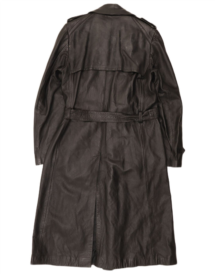 Vintage Herren Militär Zweireiher Ledermantel UK 36 Small Schwarz