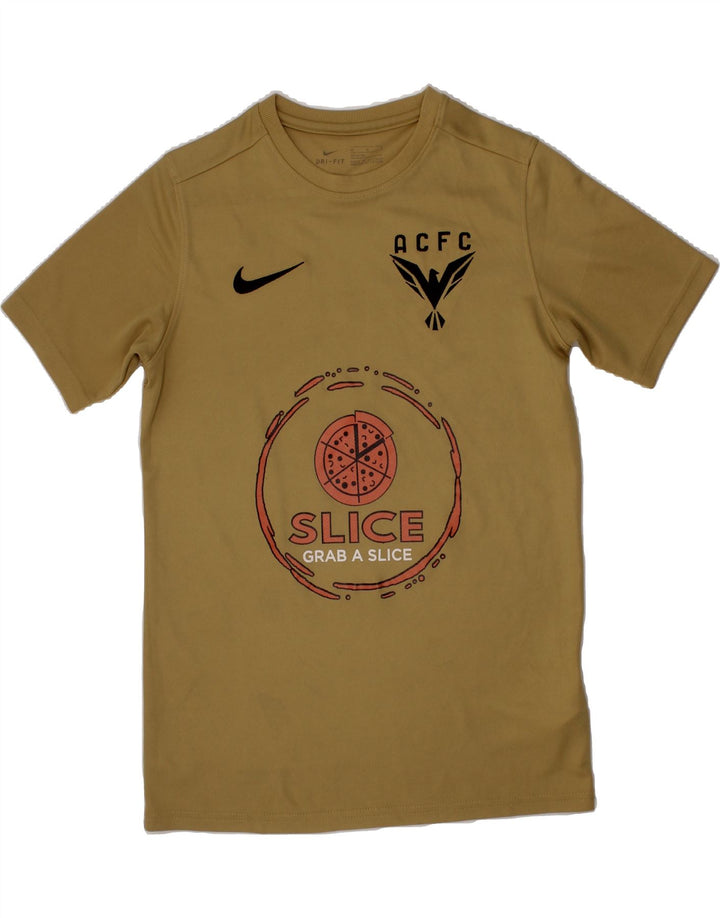 NIKE Boys Dri Fit Graphic T-Shirt Top 10-11 Years Medium Khaki Polyester Vintage Nike and Second-Hand Nike from Messina Hembry 