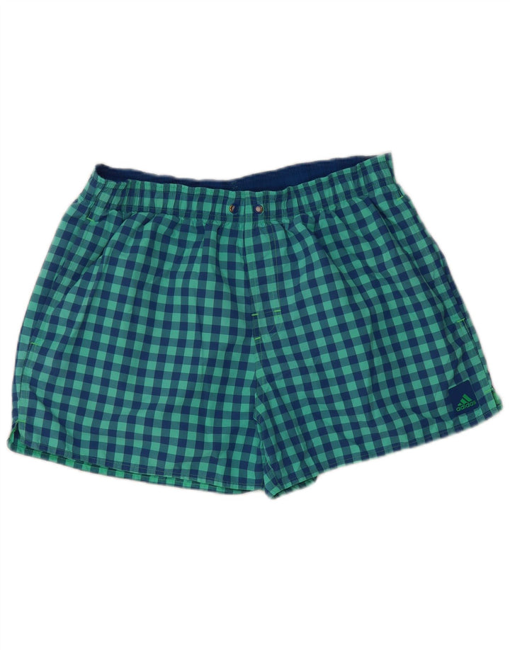 Adidas Herren-Badeshorts, groß, türkisfarbenes Gingham-Nylon