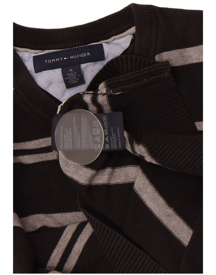 Tommy Hilfiger Herren-Pullover mit V-Ausschnitt, mittelschwarz, gestreift, Baumwolle
