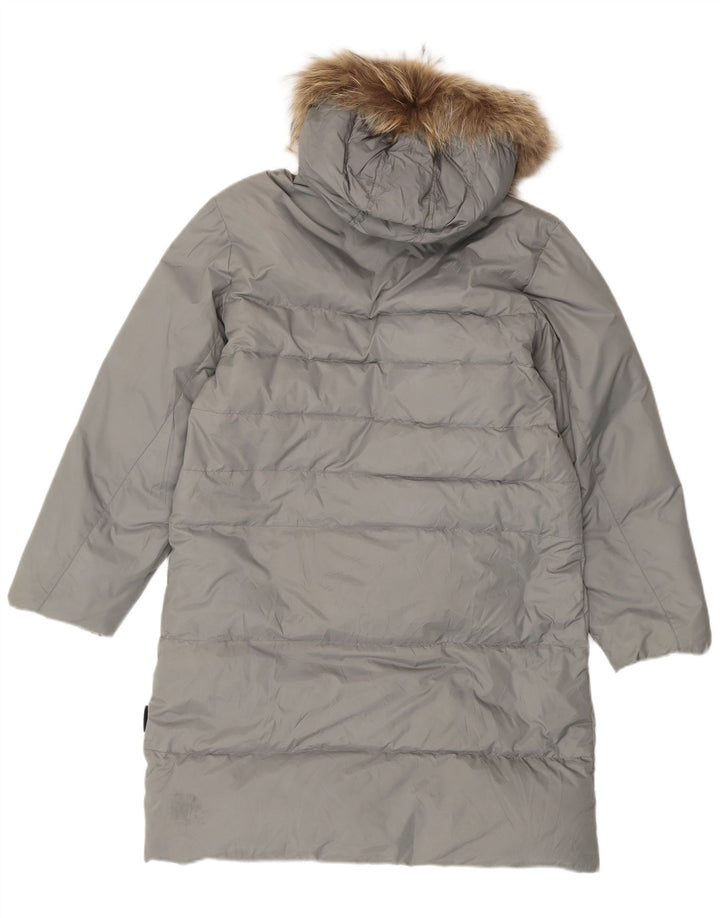 Sergio Tacchini Wattierter Damenmantel mit Kapuze, UK 14, Mittelgrau, Polyamid