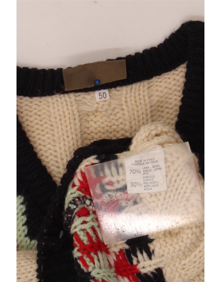 SEVRES Herren-Pullover mit V-Ausschnitt IT 50 Mittelbeige Fair-Isle-Wolle