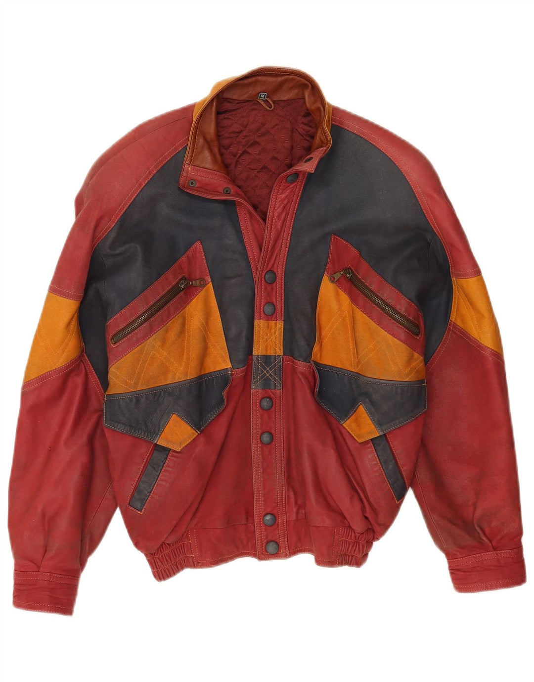 Toskana Herren Lederjacke UK 38 Mittelrotes Colourblock-Leder