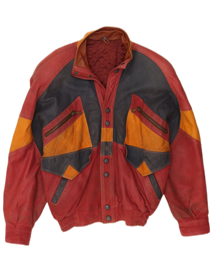 Toskana Herren Lederjacke UK 38 Mittelrotes Colourblock-Leder