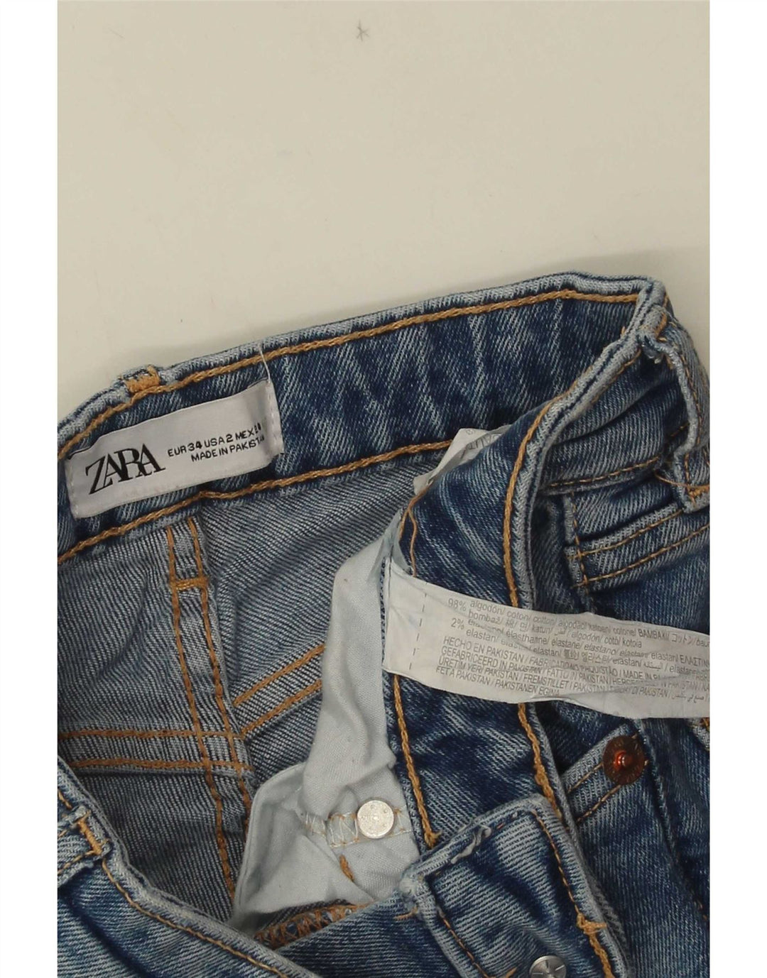 Zara Damen Schlagjeans EU 34 2XS W24 L30 Blaue Baumwolle